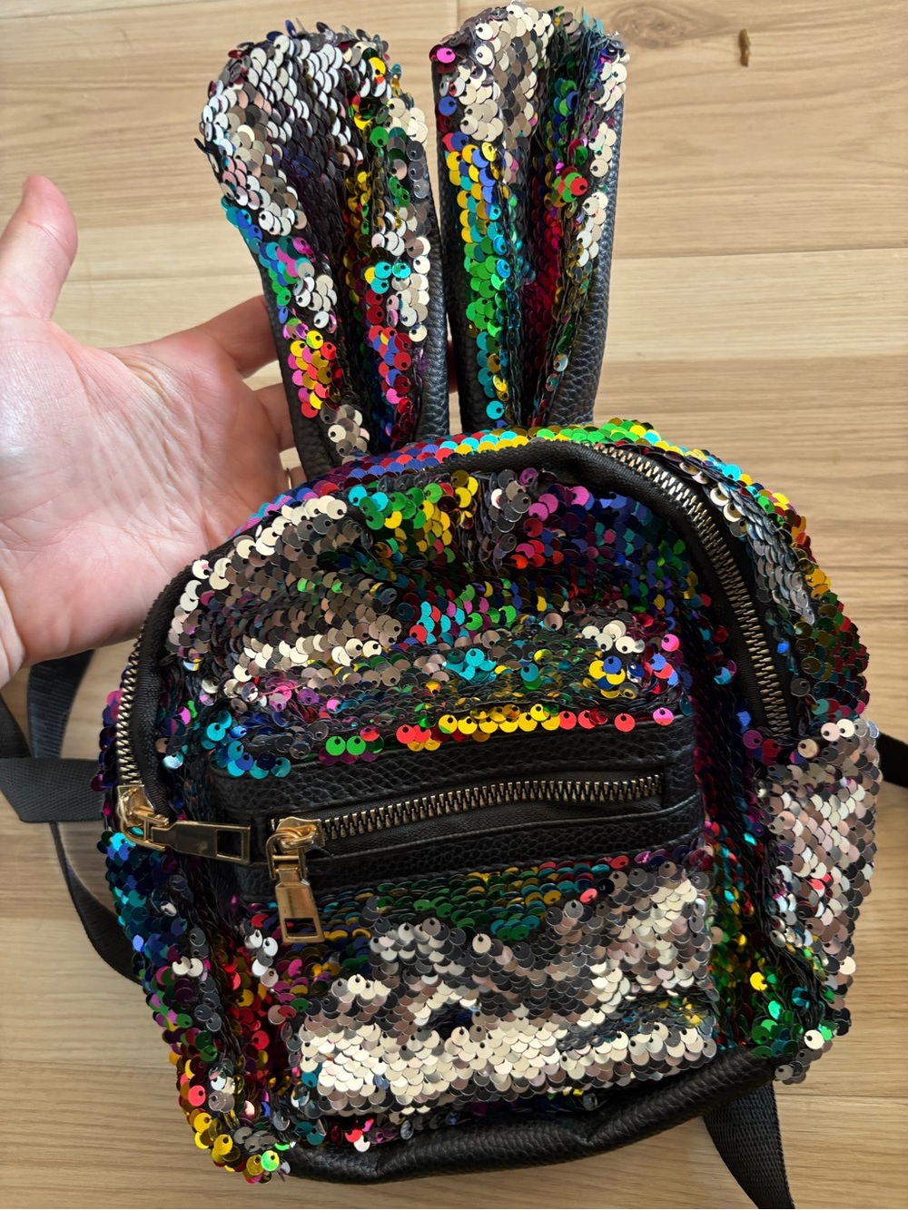 Rainbow Sequin Mini Backpack with Bunny Ears